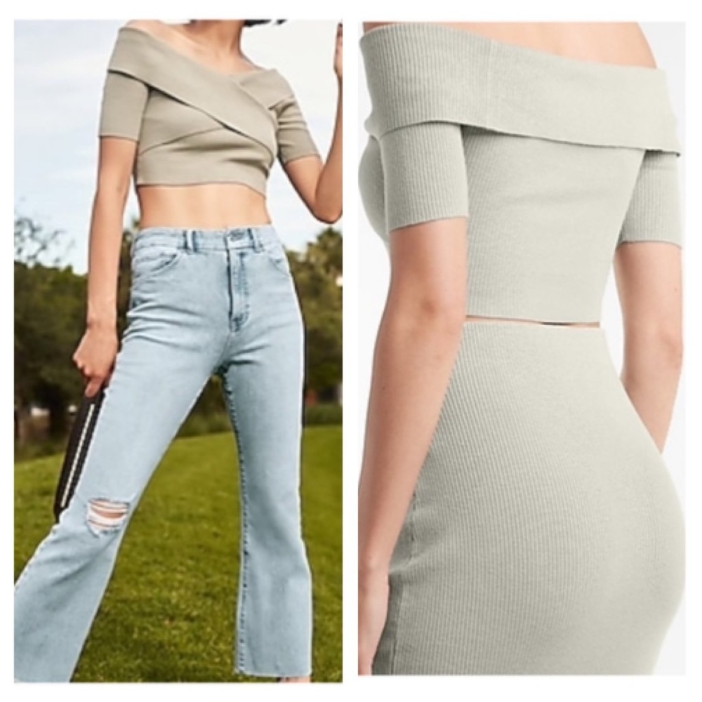 Express Knit Off Shoulder Sweater Crop Top